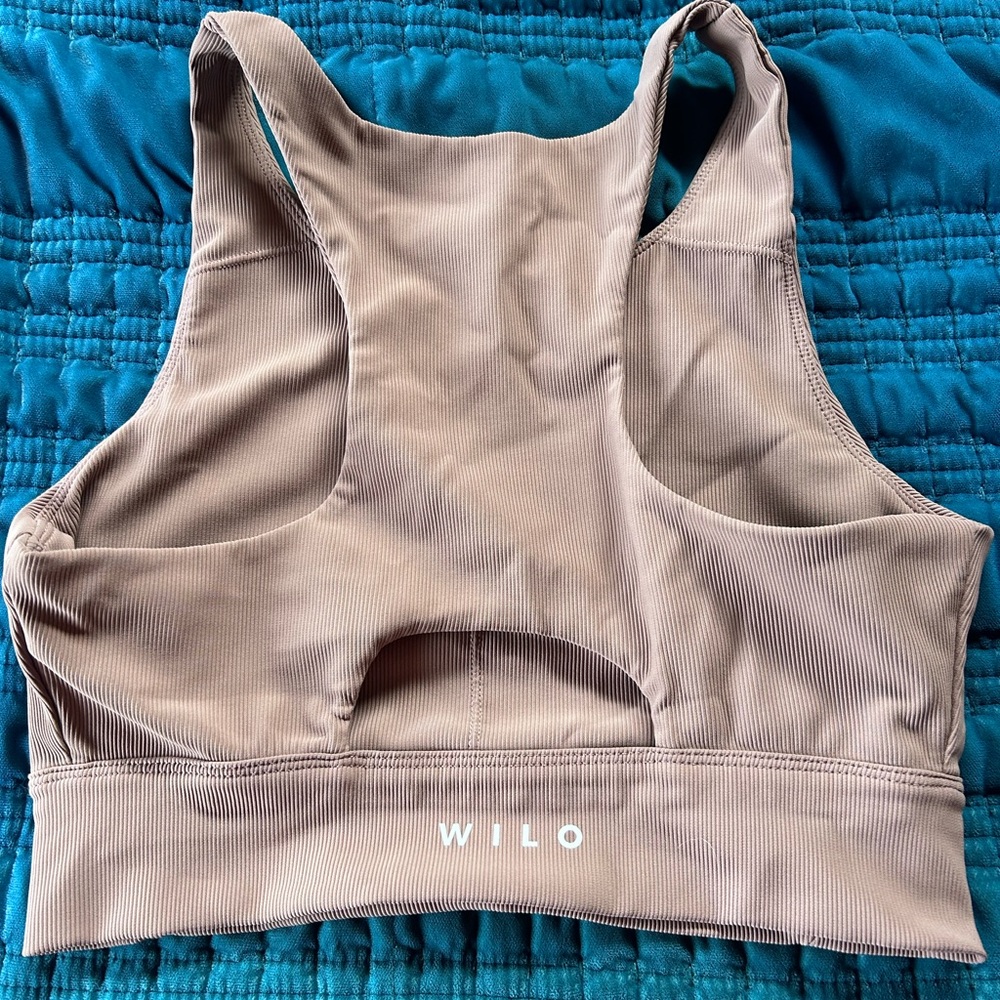 Wilo Longline Ribbed Sports Bra Crop Top Tan Size Large - Picture 2 of 3